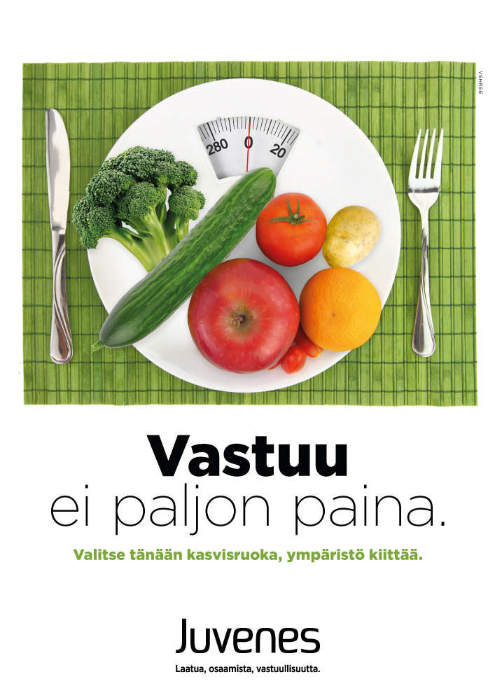 Vehree mainostoimisto: Referenssit - Juvenes: kasvisruoka vaihtoehtona -markkinointikampanjan konseptisuunnittelu ja markkinointiviestinnän suunnittelu ja toteutus (2018)